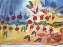 Load image into Gallery viewer, Beautifully blended red, gold and blue colors with pomegranate designs. 
